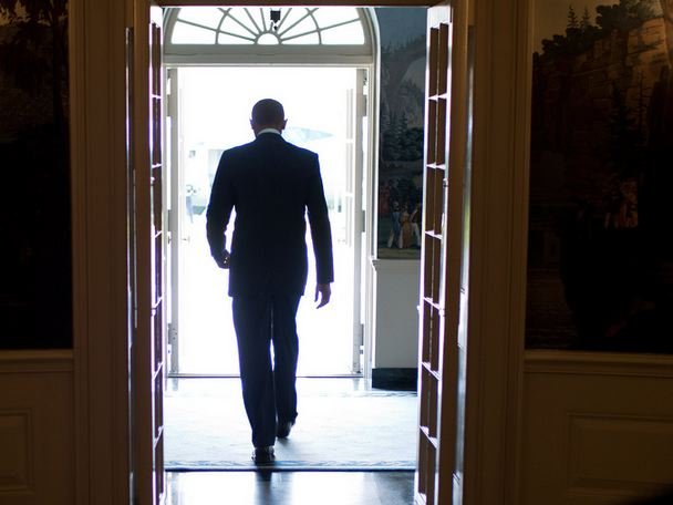 Obama walking out