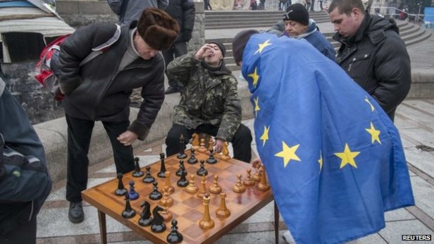 Protesters playing Chess